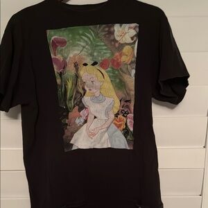 Black Shirt with Alice in Wonderland Print